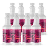 Seven 1-quart plastic bottles of Alliance Chemical Hydrogen Peroxide 25% Technical Grade with white caps and product labels