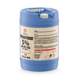 15-gallon blue carboy of Alliance Chemical 5% ACS-grade hydrogen peroxide first aid instructions, and chemical storage