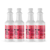 Four 1-quart plastic bottles of Alliance Chemical Hydrogen Peroxide 6% Technical Grade with white caps and product labels.