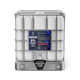 One 330-gallon tote of Alliance Chemical Hydrogen Peroxide 6% ACS Grade with a steel cage and a white plastic dispensing v...