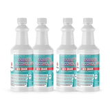 Four 1-quart plastic bottles of Alliance Chemical Isobutyl Alcohol 99% ACS Grade with white ribbed caps and product labels.