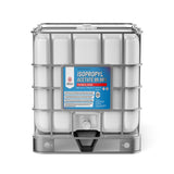 Alliance Chemical 330-gallon plastic tote of Isopropyl Acetate 99.98% with a steel cage and a white cap.