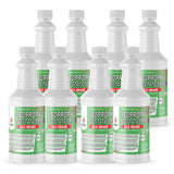 Seven 1-quart HDPE bottles of Alliance Chemical Isopropyl Acetate 99.98% ACS Grade with white screw caps and product labels
