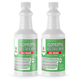 1-quart bottles of Isopropyl Acetate 99.98% ACS Grade solvent in HDPE containers, NFPA diamond warnings, Alliance Chemical