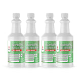 Four 1-quart plastic bottles of Alliance Chemical Isopropyl Acetate 99.98% ACS Grade with labels and white screw caps.