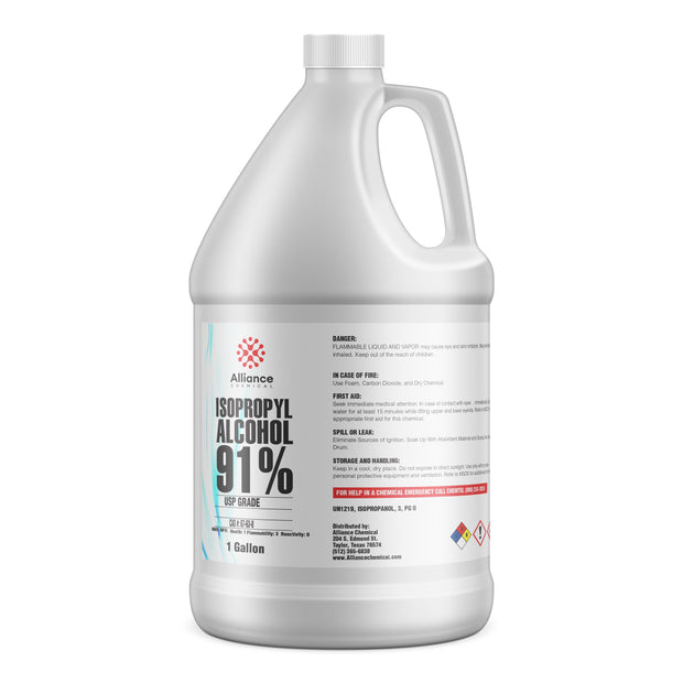 1-gallon HDPE bottle of 91% USP-grade isopropyl alcohol by Alliance Chemical