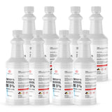 Quart bottles of 99.9% Isopropyl Alcohol ACS Reagent Grade with flammable warning symbols, Alliance Chemical brand, clear