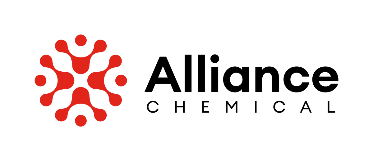 Alliance Chemical company logo with red molecular design and black wordmark