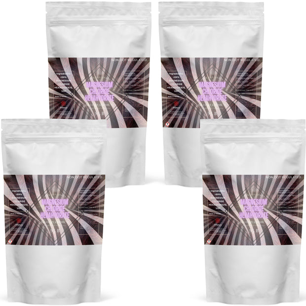 Four Alliance Chemical Magnesium Chloride Hexahydrate FCC, USP GRADE plastic bags with labels.