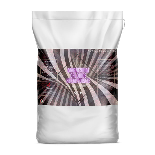 One 55-lb bag of Alliance Chemical Magnesium Chloride Hexahydrate FCC, USP GRADE with a labeled white container.
