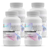 Four plastic bottles of Alliance Chemical Magnesium Hydroxide ACS Grade with white screw cap closures and product labels.