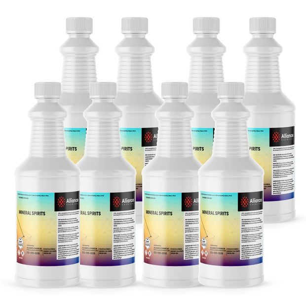 8x1 quart mineral spirits in ribbed HDPE bottles, Alliance Chemical brand