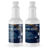 Two 1-quart plastic bottles of Alliance Chemical Amyl Acetate ACS Grade with white screw caps and product labels.