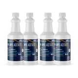 Four 1-quart plastic bottles of Alliance Chemical N-Amyl Acetate ACS Grade with white caps and product label.