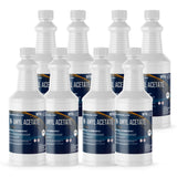 Eight Alliance Chemical 1-quart HDPE bottles of Amyl Acetate ACS Grade with white screw caps and product labels.