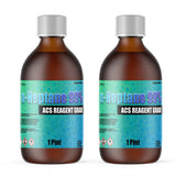 Two 1-Pint glass bottles of Alliance Chemical n-Heptane 99% ACS Grade with labels and ribbed white caps