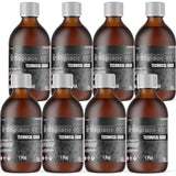 Eight 1-Pint glass bottles of Alliance Chemical n-Heptane 99% Technical Grade with silver screw cap and product label.