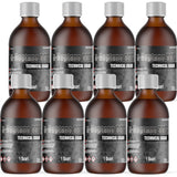 Eight 1-quart bottles of Alliance Chemical n-Heptane 99% Technical Grade with silver caps and product label.