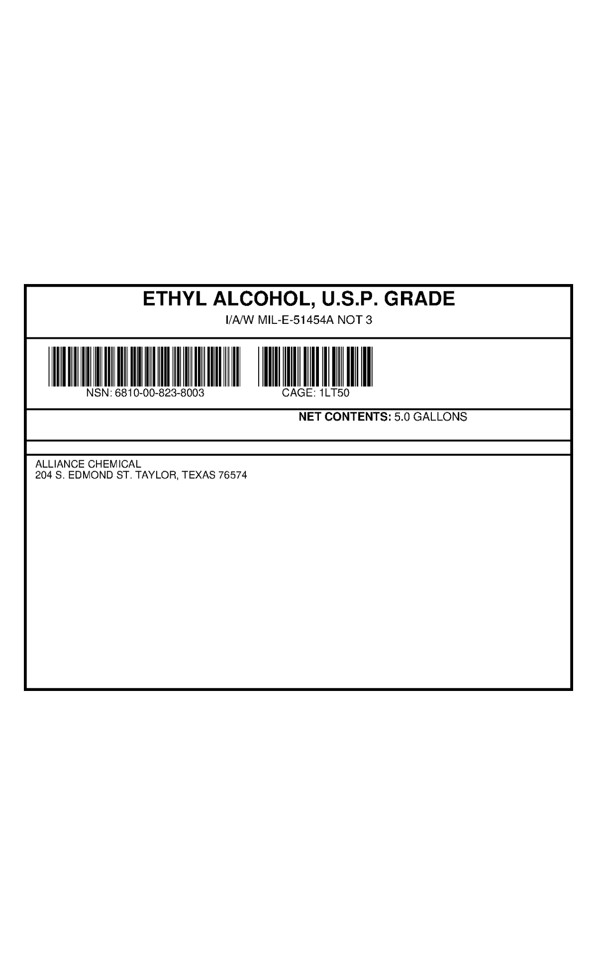 ETHYL ALCOHOL (U.S.P. GRADE) — NSN 6810-00-823-8003 — government contract label