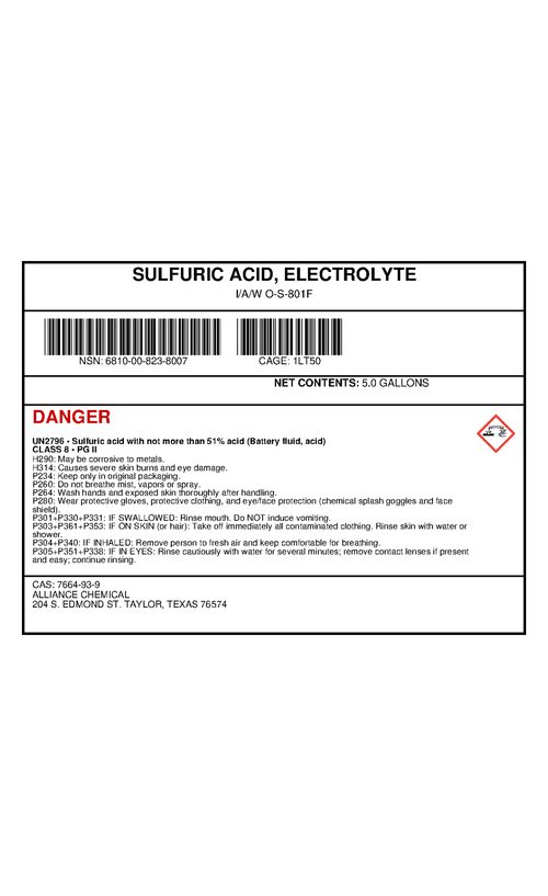 SULFURIC ACID, ELECTROLYTE — NSN 6810-00-823-8007 — government contract label