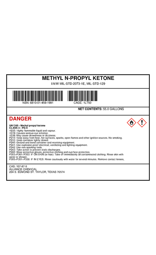 METHYL N-PROPYL KETONE — NSN 6810-01-459-1991 — government contract label