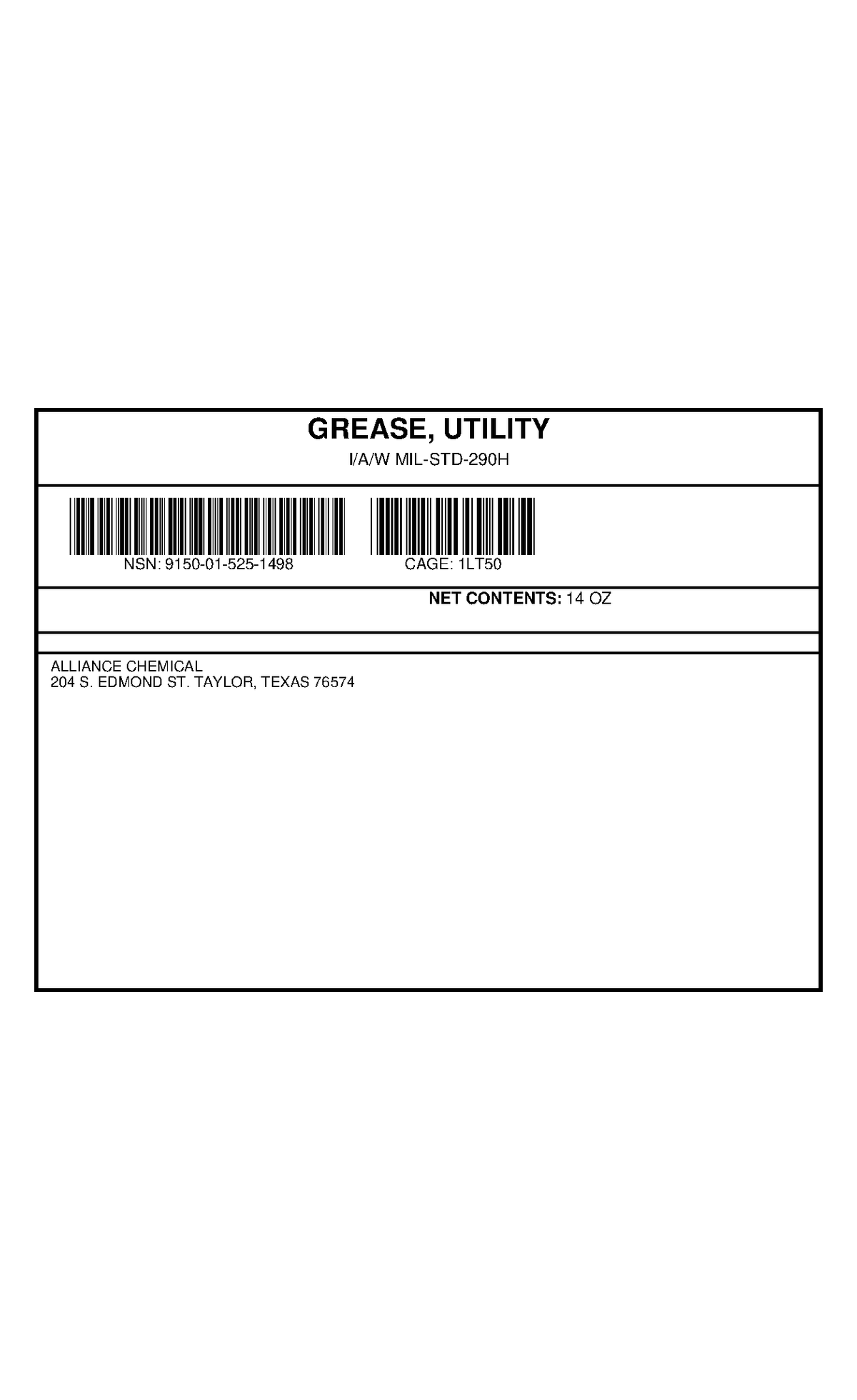 GREASE, UTILITY — NSN 9150-01-525-1498 — government contract label