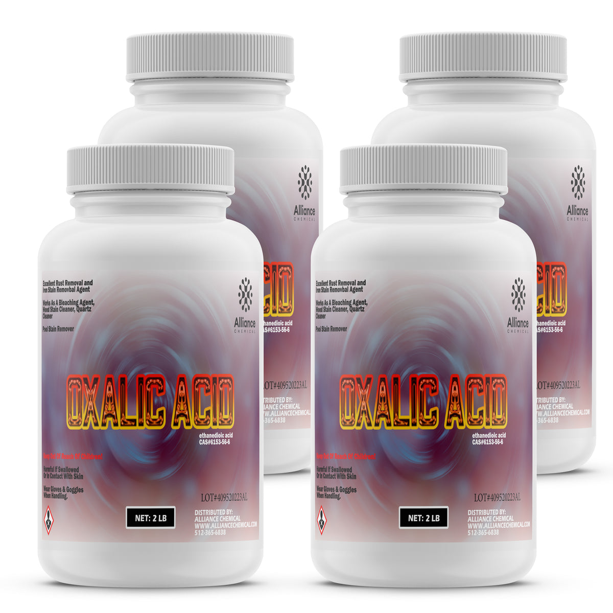 2-lb bottles of Oxalic Acid dihydrate, ethanedioic acid in HDPE containers rust removal agent, 4-pack from Alliance Chemical