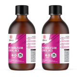 Alliance Chemical One-liter amber glass bottles of petroleum ether ACS reagent-grade danger symbols, and pink/magenta safety