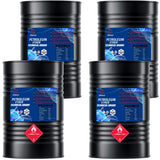 Alliance Chemical 55-gallon drums of technical-grade petroleum ether solvent, labeled, blue product labels showing