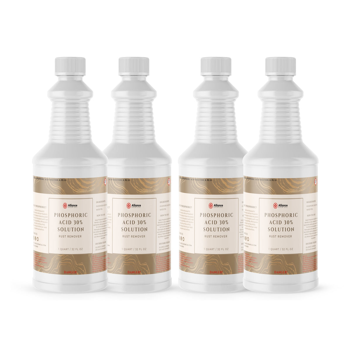 4x1-quart HDPE bottles of 30% Phosphoric Acid Solution rust remover by Alliance Chemical
