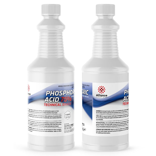 Alliance Chemical 1-quart bottles of 75% Technical Grade Phosphoric Acid in HDPE containers
