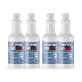 Four 1-quart HDPE jugs of Alliance Chemical Phosphoric Acid 75% USP Food Grade with white screw caps and product label.