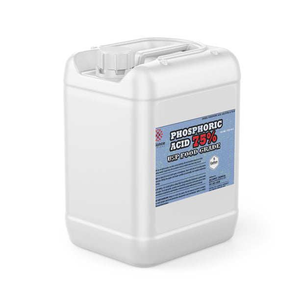 One 5-gallon HDPE jug of Alliance Chemical Phosphoric Acid 75% USP Food Grade with a screw cap and integrated handle.