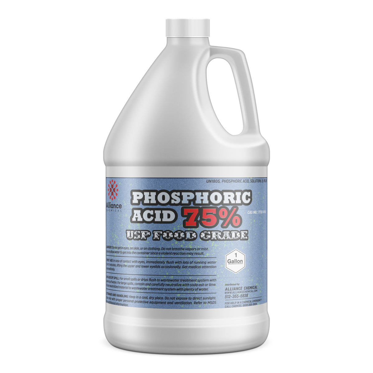 One-gallon HDPE jug of 75% Phosphoric Acid USP Food Grade by Alliance Chemical