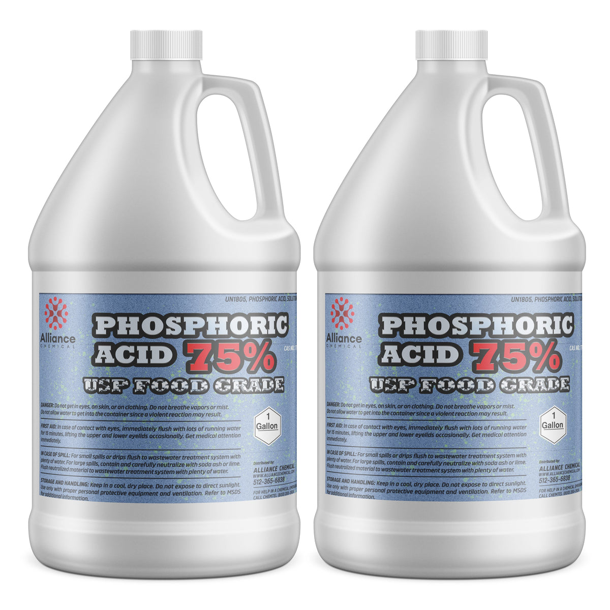 1-gallon HDPE jugs of 75% USP Food Grade Phosphoric Acid by Alliance Chemical
