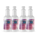 Four 1-quart plastic bottles of Alliance Chemical Phosphoric Acid 85% Food Grade with white screw caps and product labels.