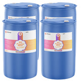 Four 55-gallon blue plastic drums of Alliance Chemical 40% Propylene Glycol Inhibited with white caps and product labels