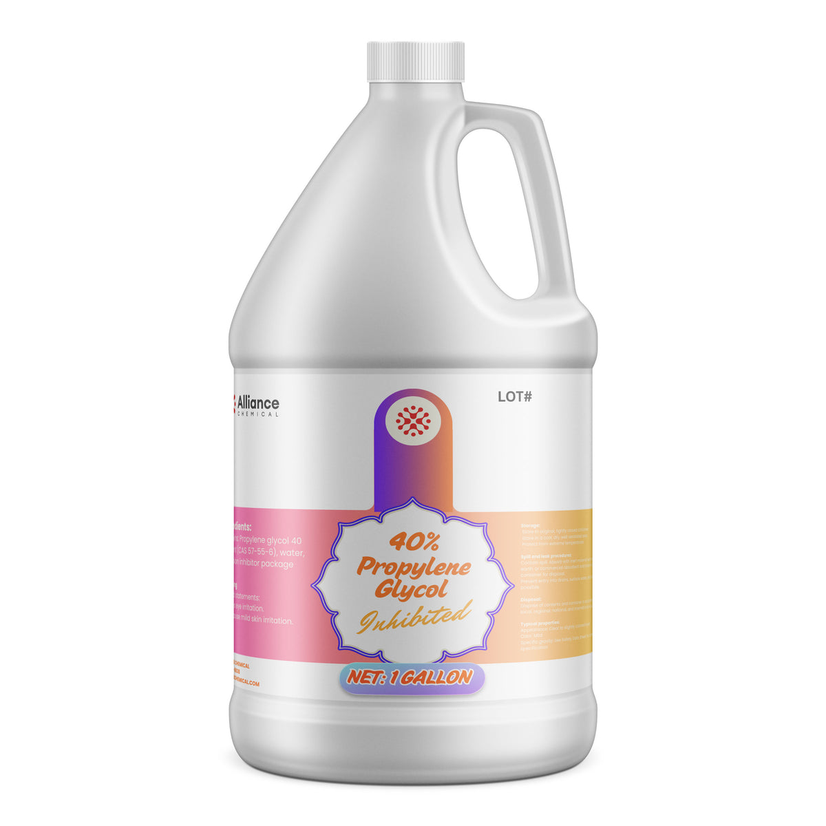 One 1-gallon HDPE jug of Alliance Chemical 40% Propylene Glycol Inhibited with a white screw cap and product label