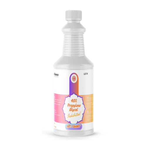 One 1-quart HDPE bottle of Alliance Chemical 40% Propylene Glycol Inhibited with a ribbed screw cap and product label