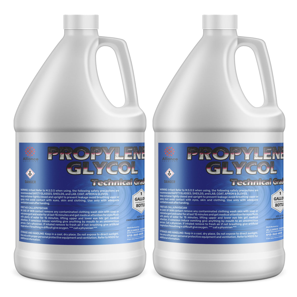 2-gallon HDPE jugs of Technical Grade Propylene Glycol by Alliance Chemical