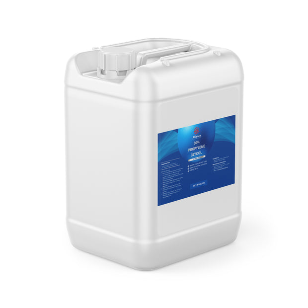 One 5-gallon HDPE jug of Alliance Chemical 30% Propylene Glycol Technical Grade with a white cap and product label.