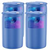 Four 55-gallon blue HDPE drums of Alliance Chemical Propylene Glycol 40% Technical Grade with white caps and labels