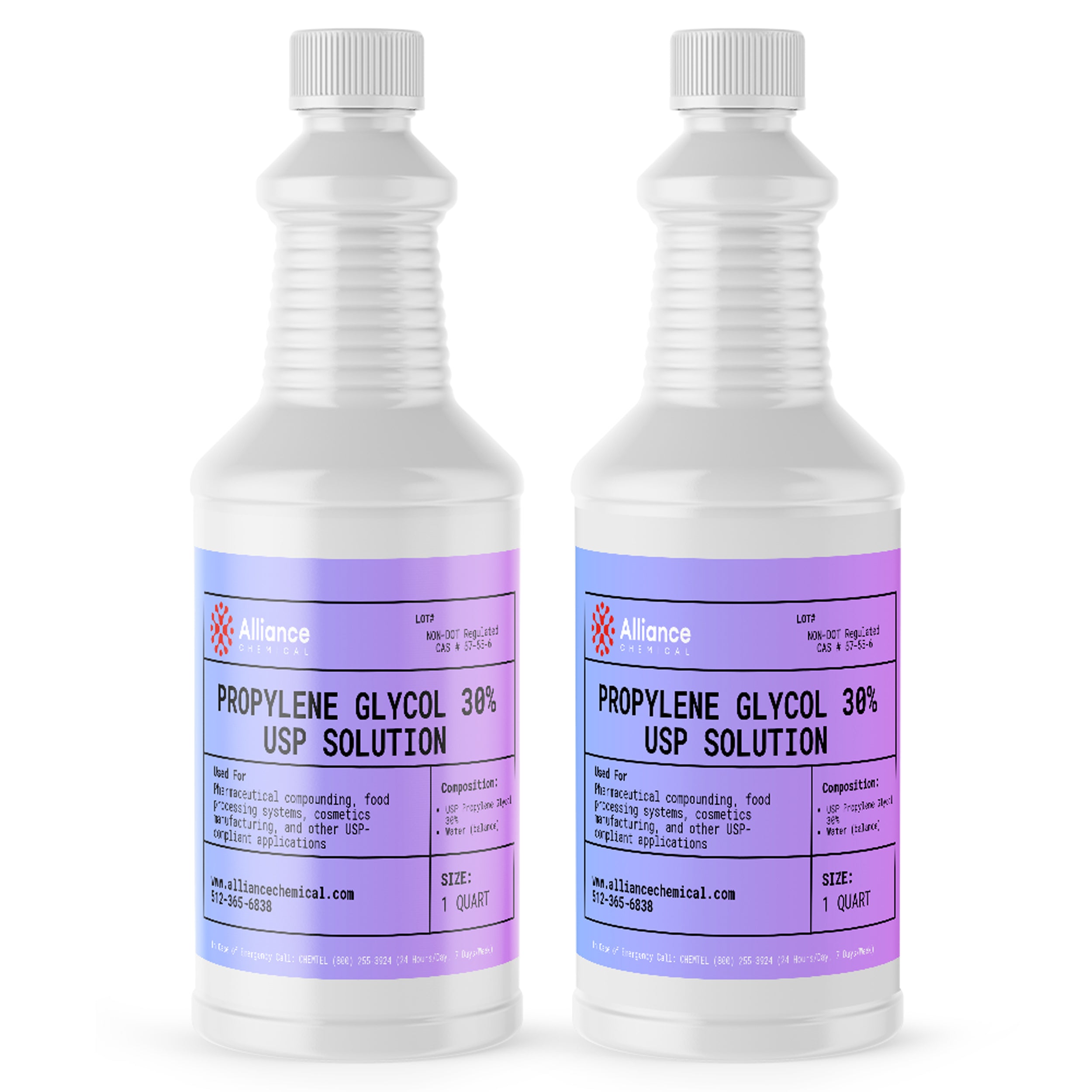 Alliance Chemical propylene glycol 30% USP grade in clear 1 quart plastic bottle with screw cap
