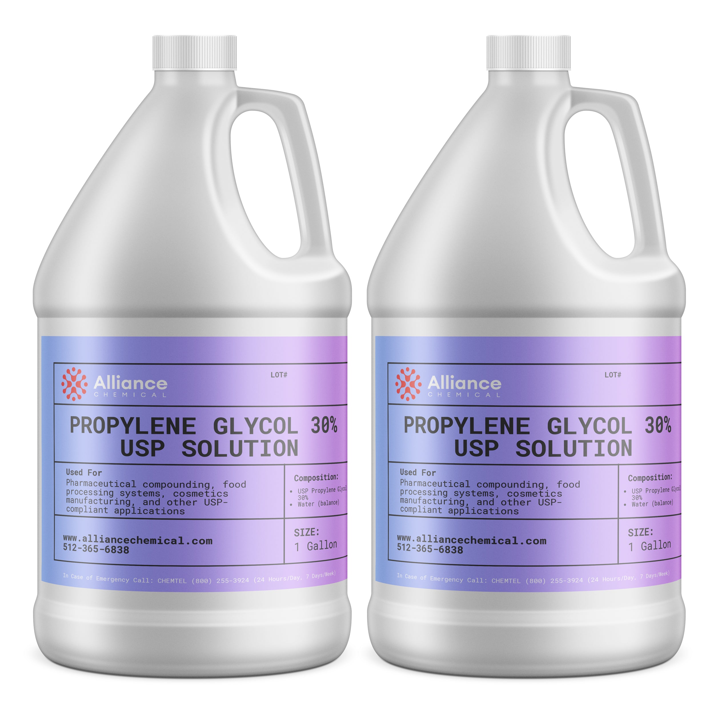 Alliance Chemical propylene glycol USP grade 30% in two 1-gallon white HDPE jugs with handles