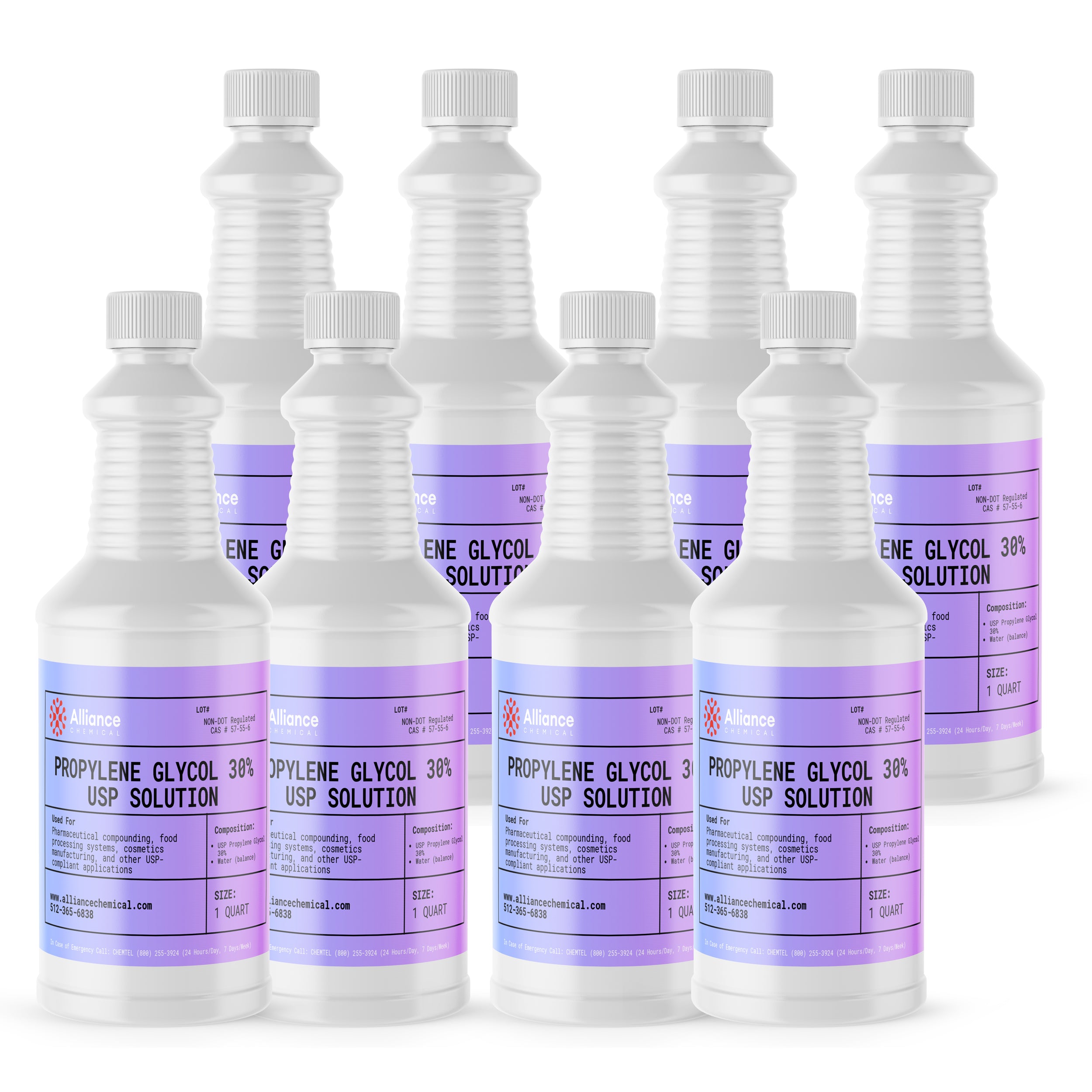 Alliance Chemical 30% propylene glycol USP grade in clear 1 quart HDPE bottle with white cap