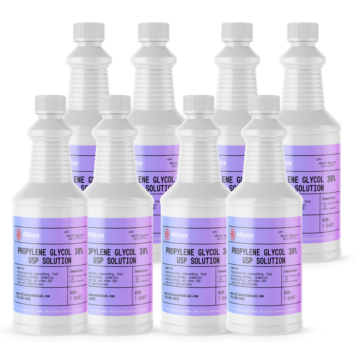 Alliance Chemical 30% propylene glycol USP grade in clear 1 quart HDPE bottle with white cap