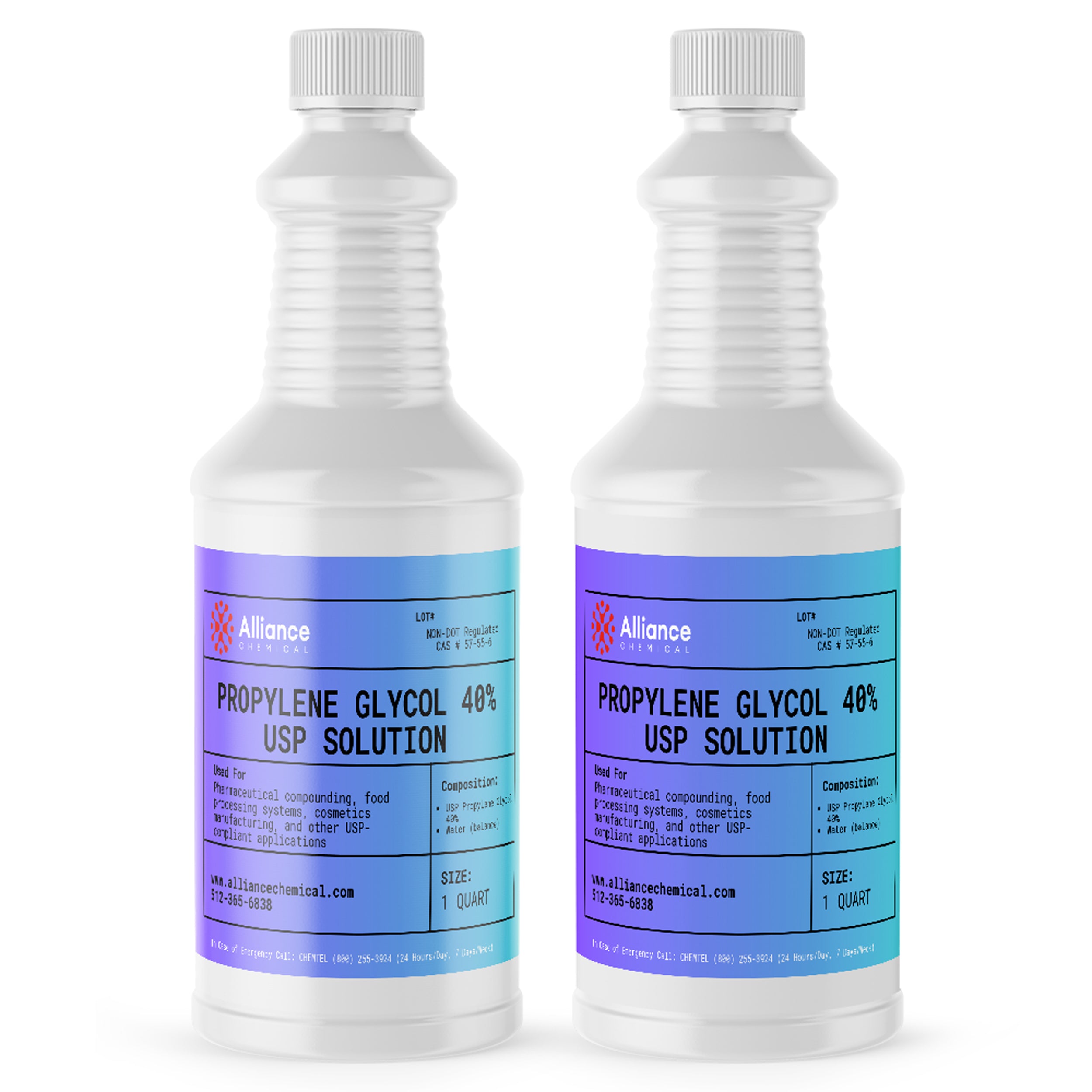 Alliance Chemical propylene glycol 40% in clear 1-quart plastic bottle with white screw cap