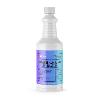 Alliance Chemical propylene glycol 40% USP in clear 1 quart plastic bottle with white screw cap
