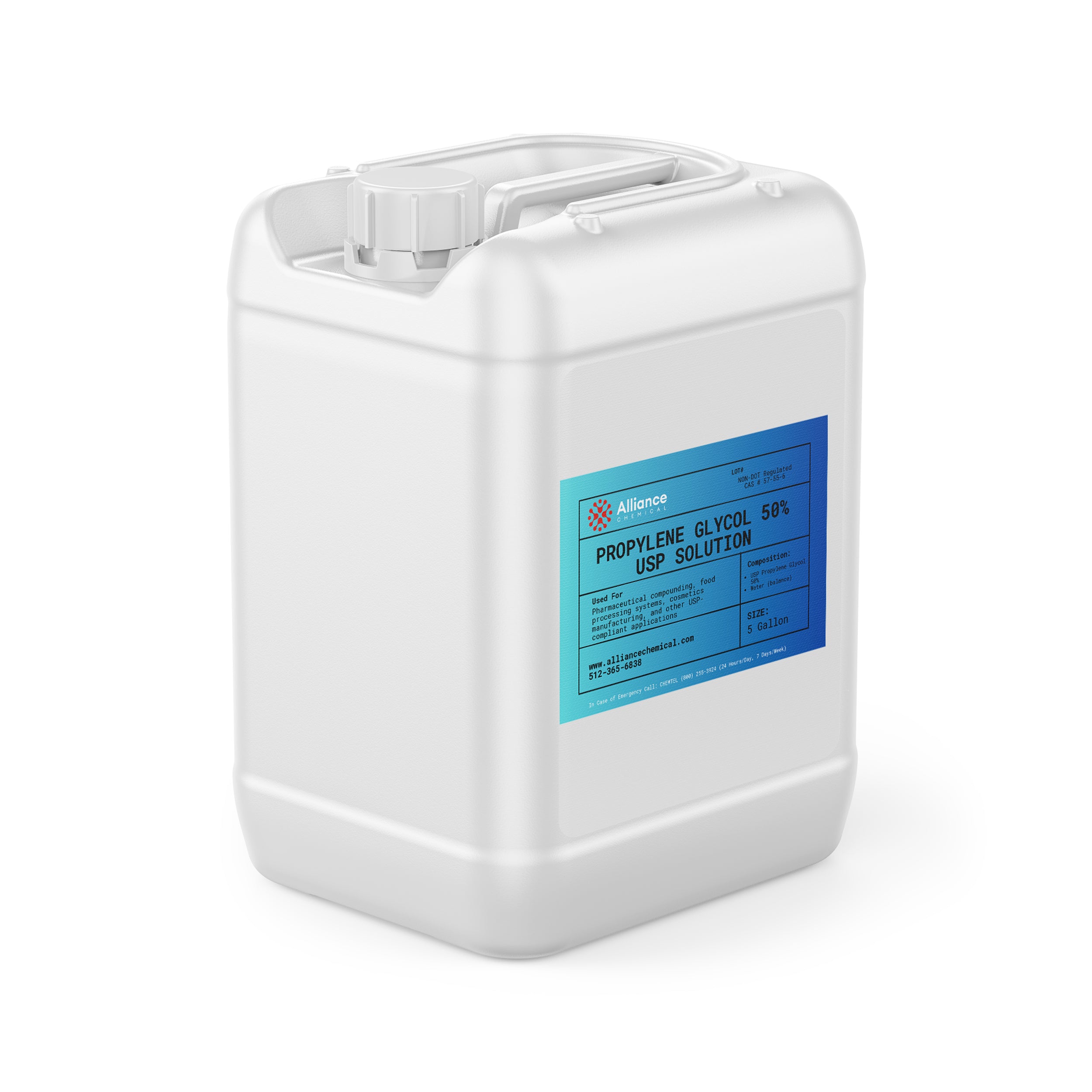Alliance Chemical propylene glycol 40% USP grade in white 5-gallon HDPE container with screw cap