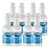 8x1 quart bottles of USP-grade Propylene Glycol in clear HDPE containers with blue-wave labels, white safety caps